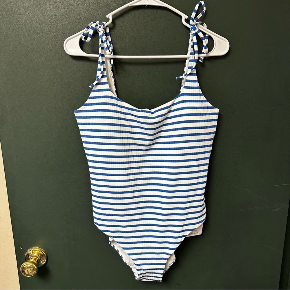 NEW & Other Stories Bathing Suit Blue White Striped One Piece Swim Wear Size 12